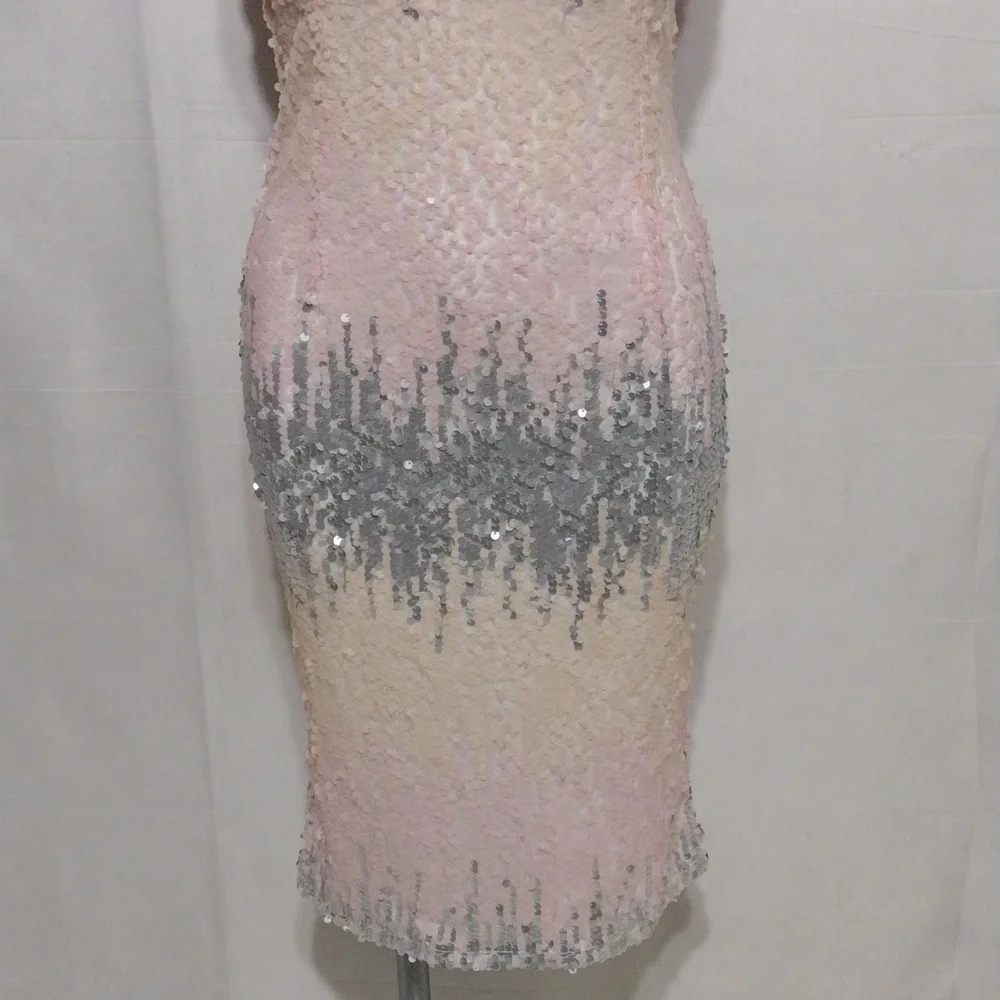 L’Atiste NWT Ombre Sequin Bodycon Dress Strapless High Neck Party Cocktail Large - Picture 5 of 16